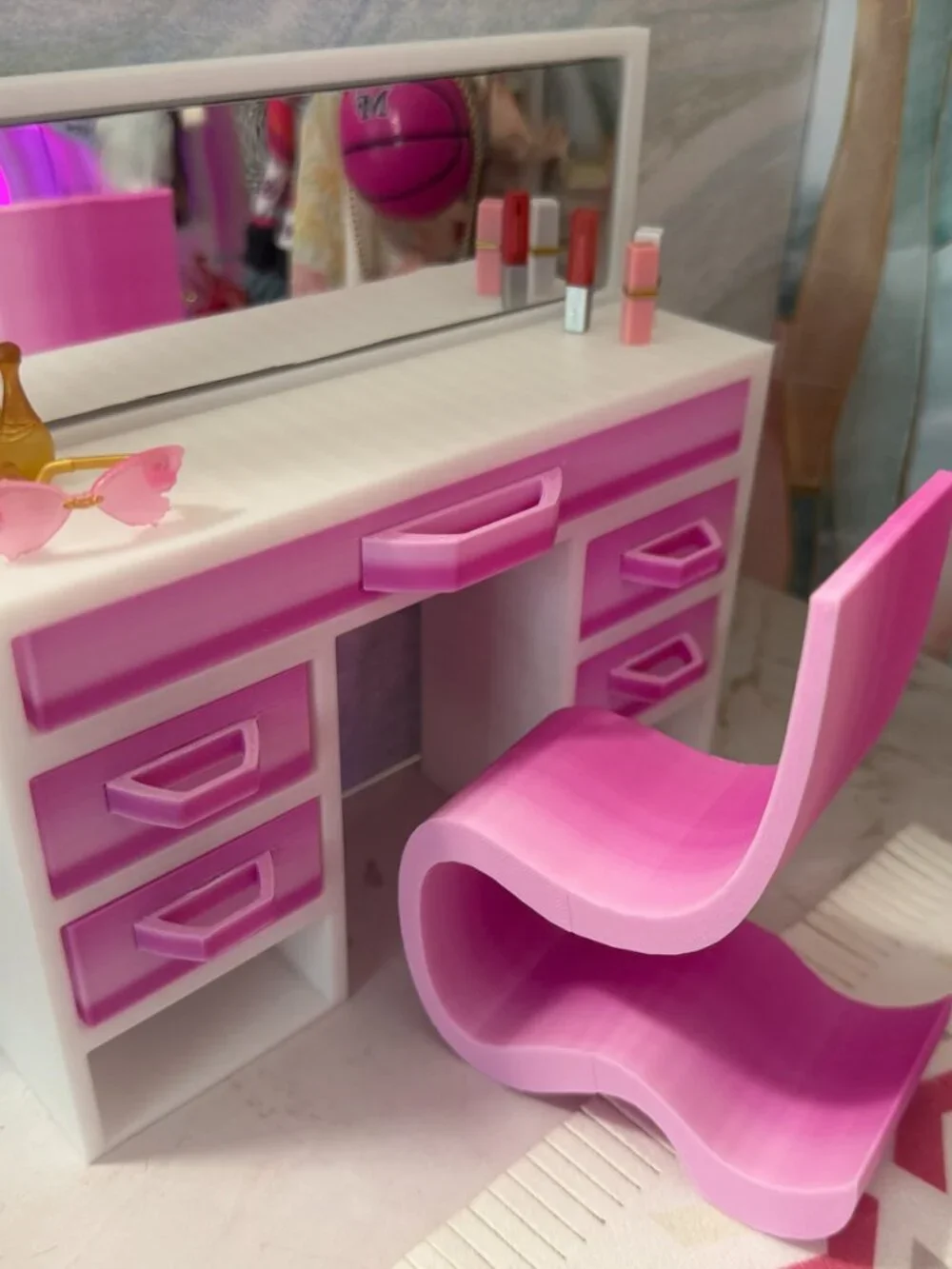 Barbie Vanity Makeup Table with Mirror and Chair | 11.5 Inch Doll Furniture